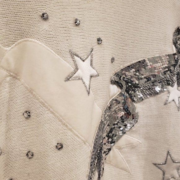 Vintage Christmas/New Years Part Sweater Knit Sparkly Stars/Ribbons Cre… - Picture 3 of 14